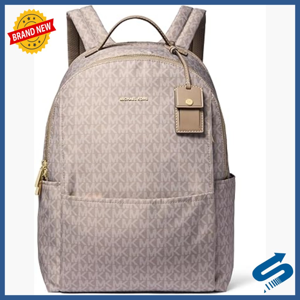 Large Signature Print Backpack With Gold Hardware, Spacious Pockets